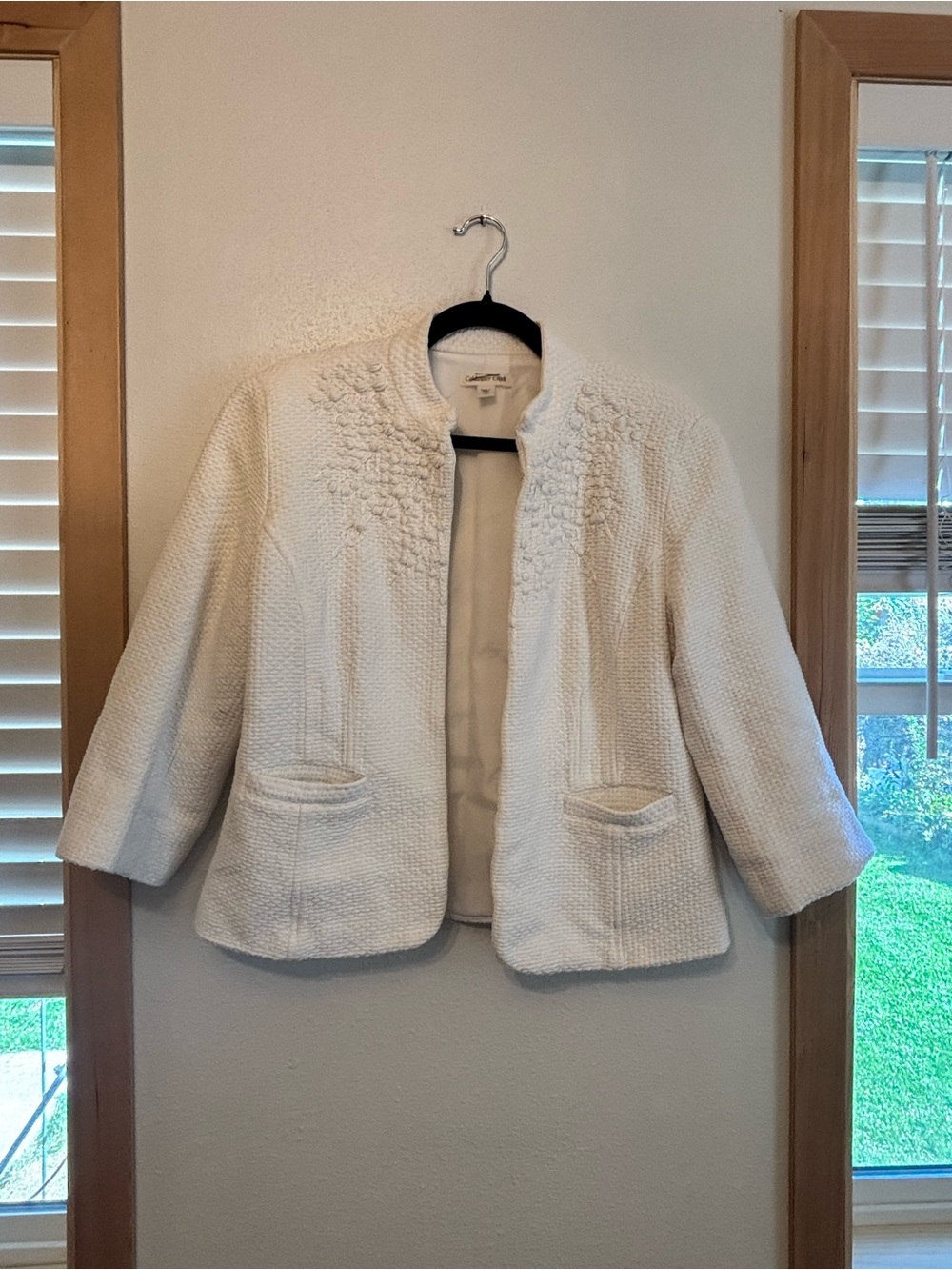Coldwater Creek White Textured Open-Front Jacket 12